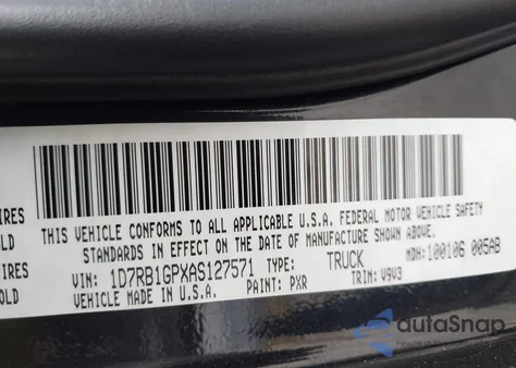 2010 Dodge Ram 1500 Slt/Sport/Trx z USA, uszkodzony, nr VIN 1D7RB1GPXAS127571